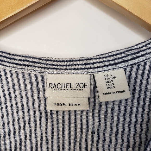 Rachel Roy Top Women S 100% Linen Blue White Striped Button Up Sleeveless - Picture 6 of 7